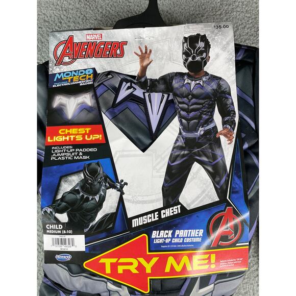 Black Panther Marvel Avengers Costume Youth Medium (8-10) Light Up Childrens NWT - Picture 2 of 6